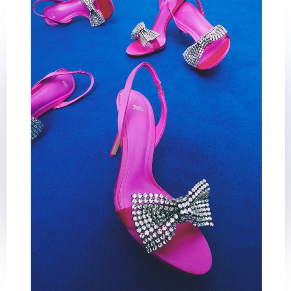 ZARA EMBELLISHED BOW HIGH HEELED SANDALS